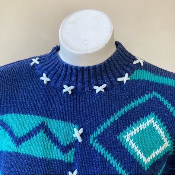 AJ Brandon | Vintage Stiched Colorblock Geometric 90s Knit Sweater - Picture 2 of 6